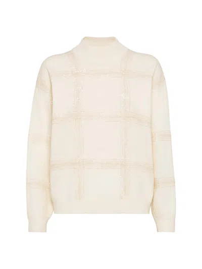 Brunello Cucinelli Sequin Sweater Sweaters And Cardigans White In Neutral
