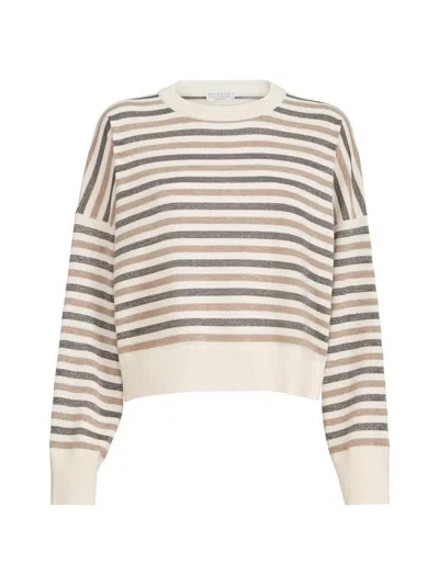 Brunello Cucinelli Virgin-wool, Cashmere And Silk Sparkling Stripes Sweater In Multi