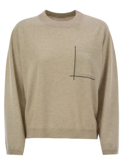 BRUNELLO CUCINELLI BRUNELLO CUCINELLI WOMEN VIRGIN WOOL, CASHMERE AND SILK SWEATER WITH SHINY POCKET DETAIL