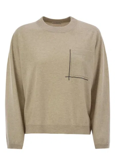 BRUNELLO CUCINELLI WOMEN'S VIRGIN WOOL, CASHMERE AND SILK SWEATER WITH SHINY POCKET DETAIL