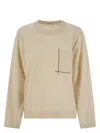 Brunello Cucinelli Women's Virgin Wool, Cashmere And Silk Sweater With Shiny Pocket Detail In Cream