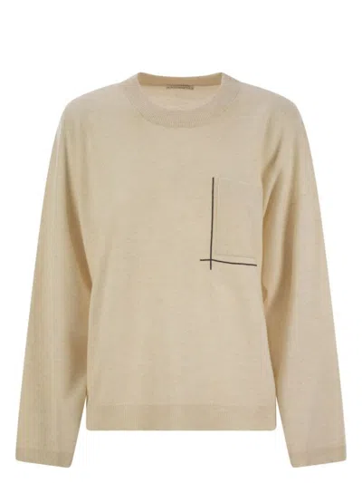 BRUNELLO CUCINELLI WOMEN'S VIRGIN WOOL, CASHMERE AND SILK SWEATER WITH SHINY POCKET DETAIL