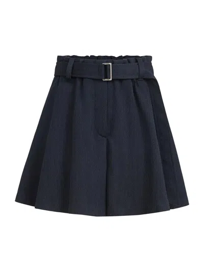 Brunello Cucinelli Women's Virgin Wool Crêpe Chevron Skirt Pants With Monili In Blue
