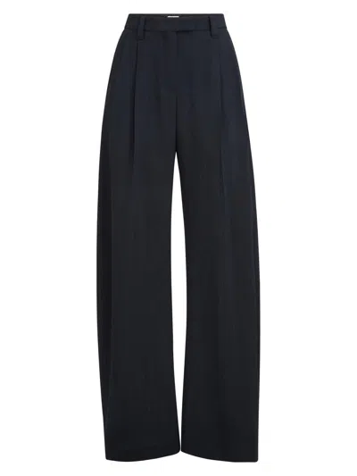 Brunello Cucinelli Women's Virgin Wool Crêpe Chevron Tailored Barrel Trousers In Blue