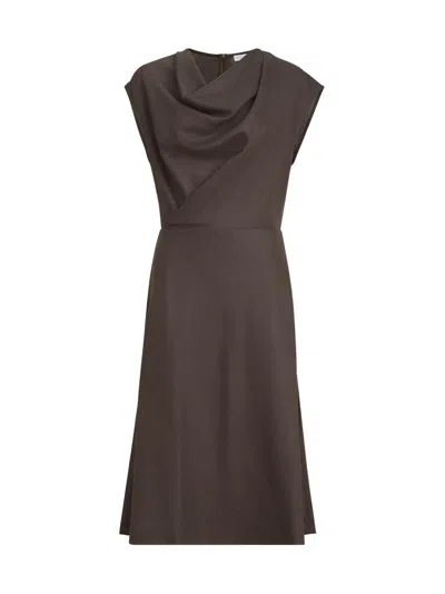 Brunello Cucinelli Virgin-wool Diagonal-flannel Wrap-effect Dress With Monili In Brown
