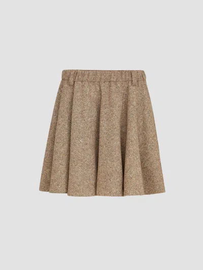 Brunello Cucinelli Women's Virgin Wool Donegal Mini Circle Skirt With Monili In Pine Cone Brown