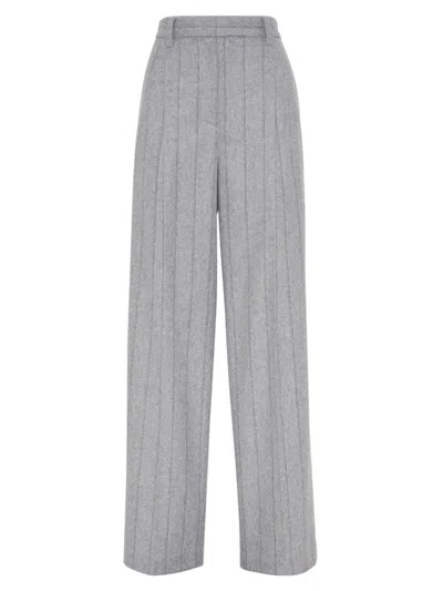 Brunello Cucinelli Techno Virgin Wool-blend Striped Trousers In Light Grey
