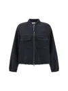 Brunello Cucinelli Oversized Virgin Wool Jacket With Ribbed Collar In Blue