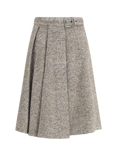 Brunello Cucinelli Women Virgin Wool Midi Skirt In Gray