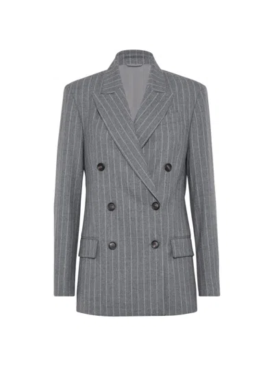 Brunello Cucinelli Women's Virgin Wool Moulinã Chalk Stripe Blazer In Medium Grey