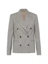 Brunello Cucinelli Pinstripe Double-breasted Blazer In Tobacco