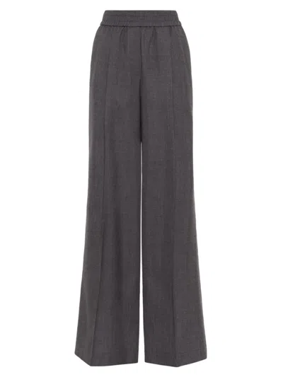 Brunello Cucinelli Women's Virgin Wool Organza Loose Track Trousers In Dark Grey
