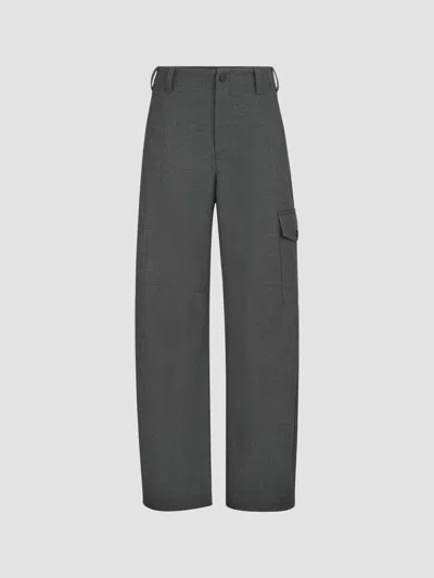 Brunello Cucinelli Women's Virgin Wool Twill Cargo Barrel Trousers With Monili In Dark Grey