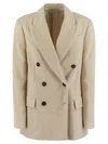 Brunello Cucinelli Viscose And Cotton Corduroy Jacket With Necklace In Cream