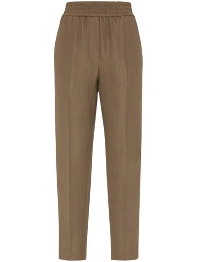 Brunello Cucinelli Women Viscose And Linen Fluid Twill Baggy Pull-on Pants In Brown