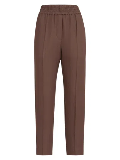 Brunello Cucinelli Baggy Pull-up Trousers In Viscose And Linen Fluid Twill In Brown