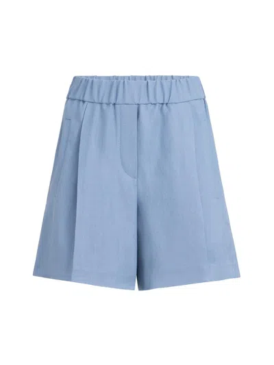 Brunello Cucinelli Women's Viscose And Linen Fluid Twill Baggy Shorts In Blue