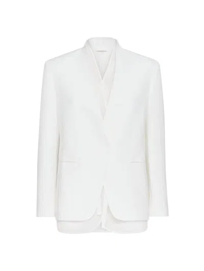 Brunello Cucinelli Women's Viscose And Linen Fluid Twill Blazer In White