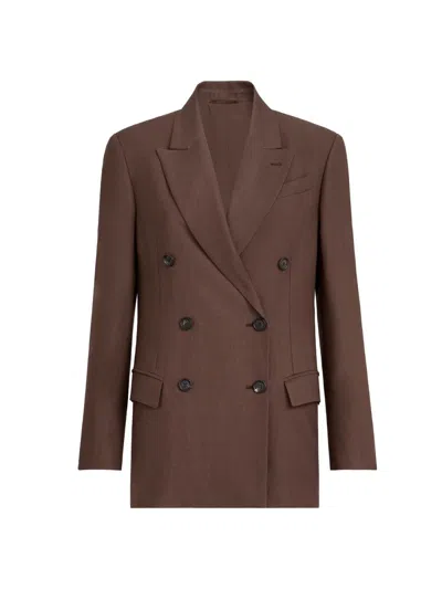 Brunello Cucinelli Women's Viscose And Linen Fluid Twill Blazer With Monili In Brown