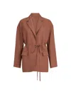 Brunello Cucinelli Women Fluid Viscose And Linen Twill Jacket With Jewellery In Brown