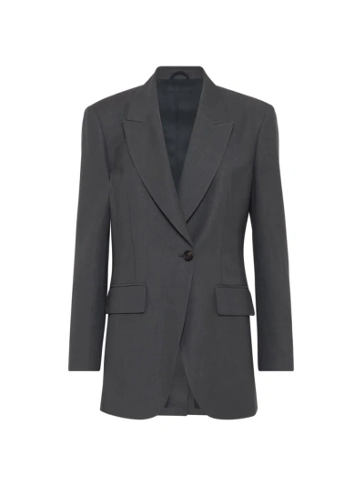 Brunello Cucinelli Women's Viscose & Linen Fluid Twill Blazer With Monili In Grey