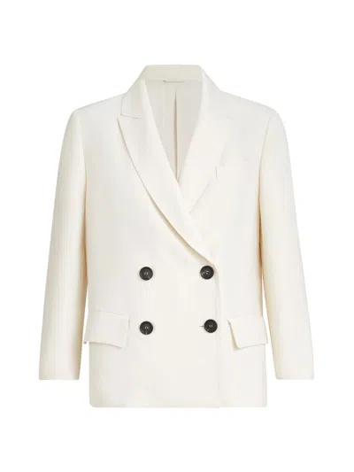 Brunello Cucinelli Women White Blazer With Classic Lapels And Front Patch Pockets In Twill Woman In Neutral