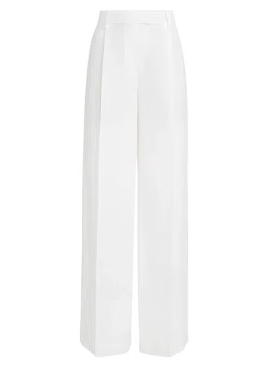 Brunello Cucinelli Women's Viscose And Linen Fluid Twill Loose Pleated Trousers In White
