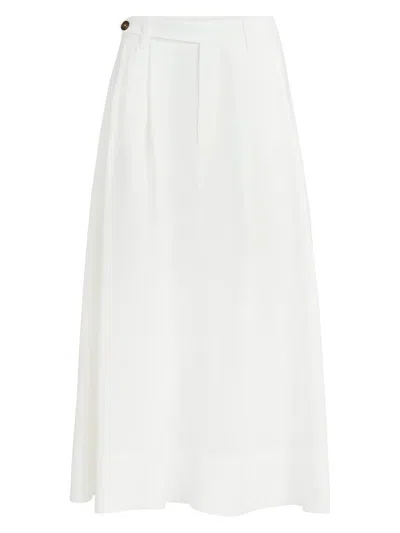 Brunello Cucinelli Women's Viscose And Linen Fluid Twill Sartorial Skirt With Monili In White