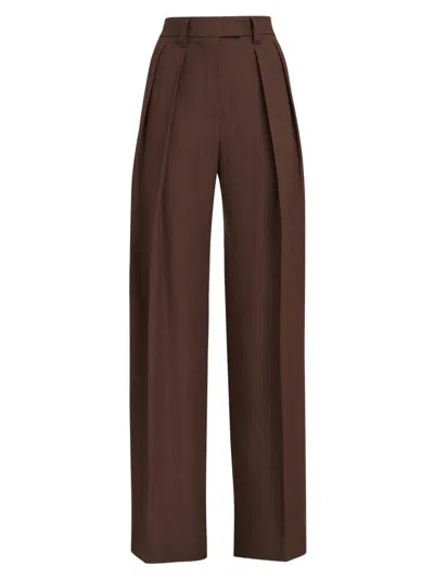 Brunello Cucinelli Women's Viscose And Linen Fluid Twill Sartorial Wide Trousers In Brown