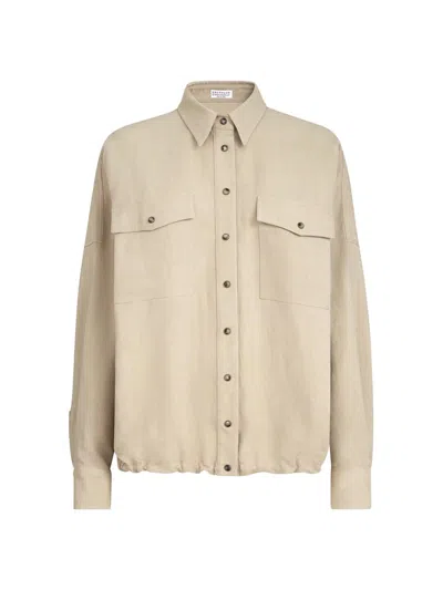 Brunello Cucinelli Women's Viscose And Linen Fluid Twill Shirt In Sand