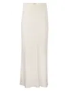 Brunello Cucinelli Black Linen Blend Long Skirt With Elastic Waistband And Side Slits For Women In Natural