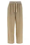 Brunello Cucinelli Wrinkled Viscose Trousers With Adjustable Drawstring In Neutral