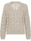 Brunello Cucinelli Linen-blend Foliage Sweater In Gray
