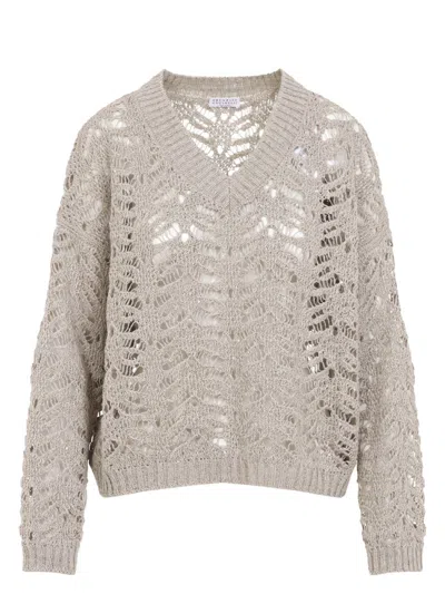 Brunello Cucinelli Women's Vneck Sweater In Nude & Neutrals