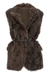 Brunello Cucinelli Belted Faux Fur Vest With Notched Lapel In Brown