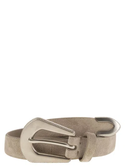 Brunello Cucinelli Western Belt In Suede Calfskin In Multicolor