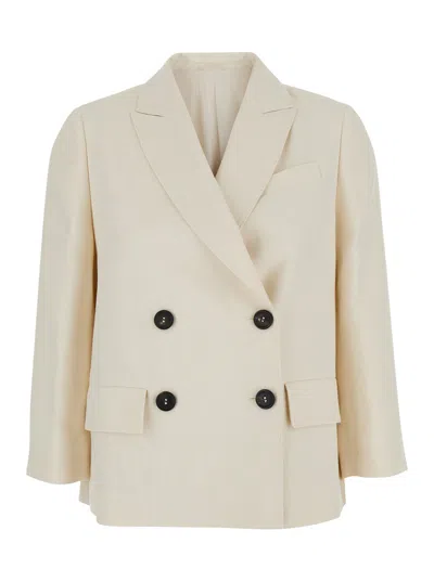 Brunello Cucinelli Women White Blazer With Classic Lapels And Front Patch Pockets In Twill Woman In Neutral