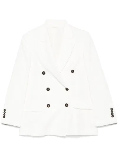 BRUNELLO CUCINELLI WOMEN WHITE DOUBLE-BREASTED BLAZER, S LUXURY BLAZERS FOR WOMEN DARVEYS