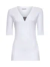 Brunello Cucinelli Women White Ribbed Jersey Precious Insert T-shirt