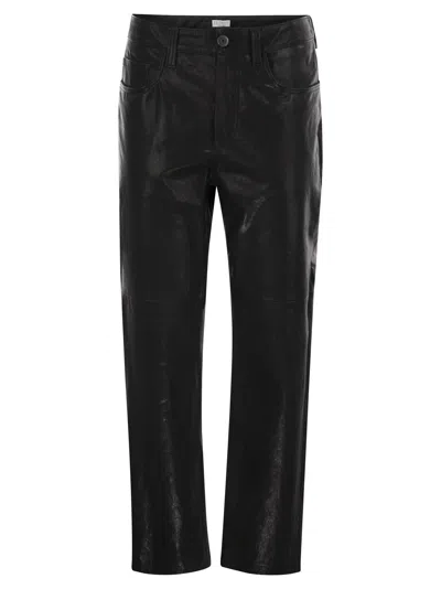 Brunello Cucinelli Women Wide Five-pocket Trousers In Smooth Nappa Leather In Black