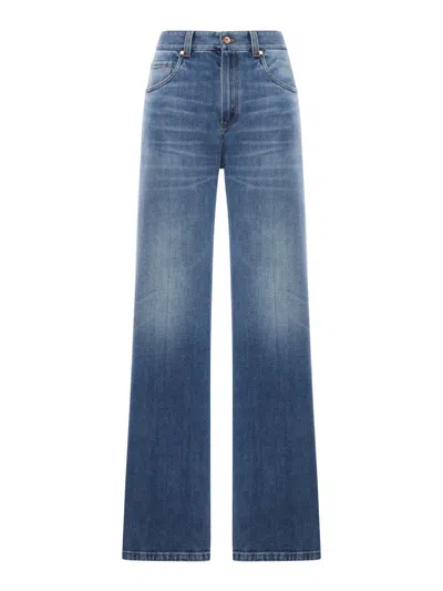 Brunello Cucinelli Women Wide Leg Jeans In Washed Denim In Black