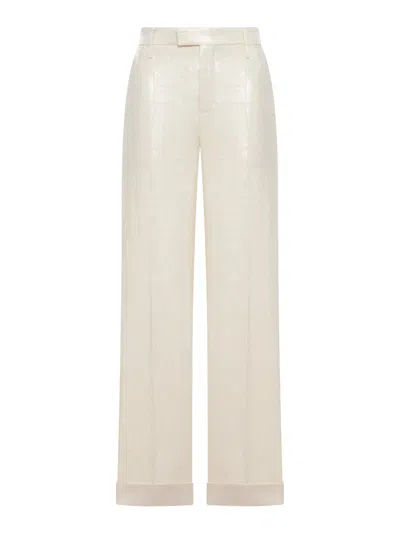 Brunello Cucinelli Women Wide-leg Tailored Linen Trousers In Multi