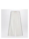 Brunello Cucinelli Wide White Trousers In Cotton And Silk Women