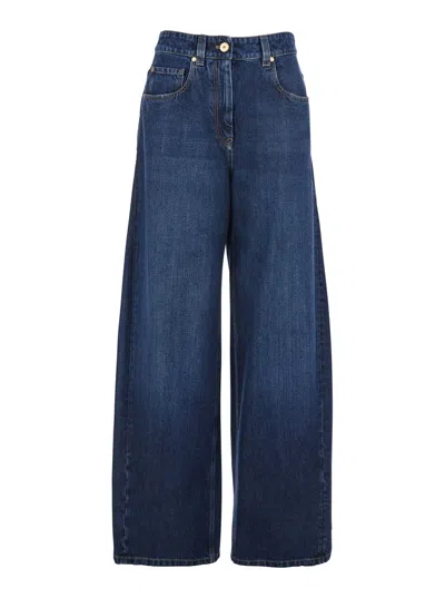 Brunello Cucinelli Women's Wide-fit Balloon Denim Jeans With Five-pocket Design And Logo Back Patch In Purple