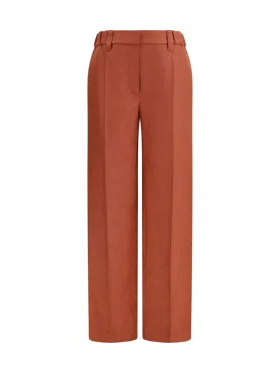 Brunello Cucinelli Women Wide-leg Pants In Linen With Elastic Waistband And Belt Loops In Brown