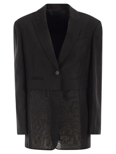 Brunello Cucinelli Transparent-insert Single-breasted Blazer In Blue