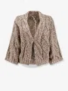 Brunello Cucinelli Women Wool And Cashmere Cardigan With Sequins In Brown