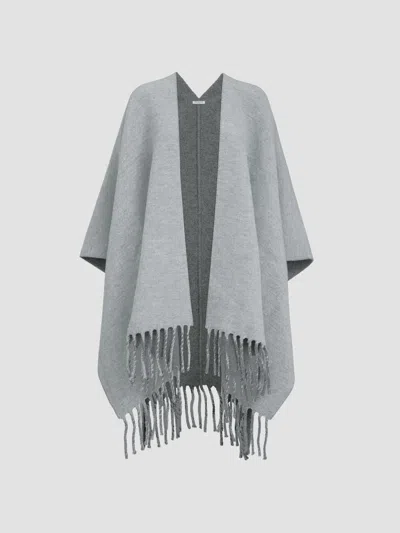 Brunello Cucinelli Women's Wool And Cashmere Double Knit Reversible Poncho In Light Grey