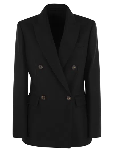 Brunello Cucinelli Double-breasted Fitted Blazer In Black