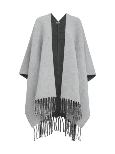 Brunello Cucinelli Women's Wool And Cashmere Reversible Double Knit Poncho In Gray